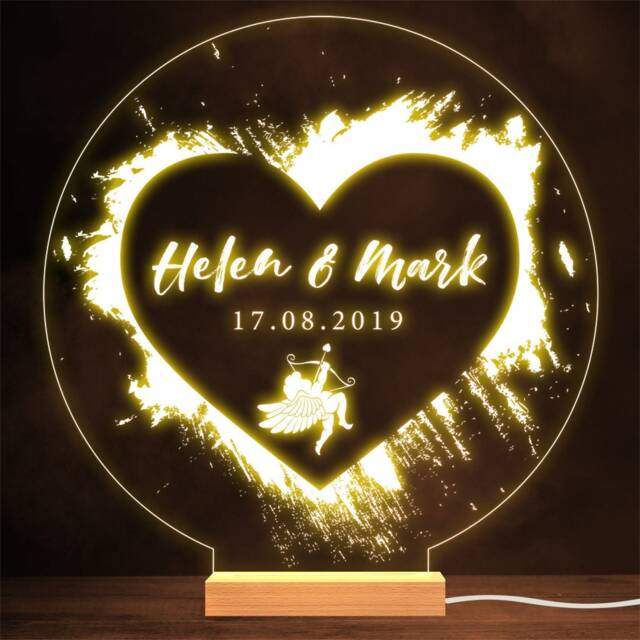 Date We Met Cupid Paint Stroke Valentine's Day Personalised Gift Night Light - image 1