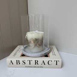stone Effect Glass Hurricane Candle Holder Neutral Home Decor Lantern - thumbnail 2