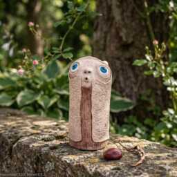 Rustic Hoo-Mee - Handmade Ceramic Sculpture With Blue Eyes, Home Or Garden Decor
