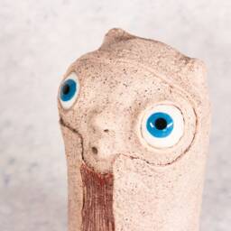 Rustic Hoo-Mee - Handmade Ceramic Sculpture With Blue Eyes, Home Or Garden Decor - thumbnail 4