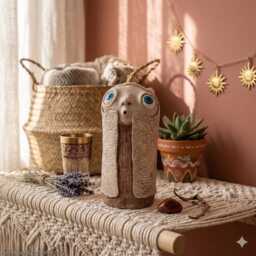 Rustic Hoo-Mee - Handmade Ceramic Sculpture With Blue Eyes, Home Or Garden Decor - thumbnail 2