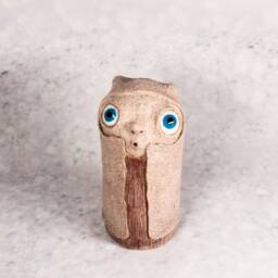 Rustic Hoo-Mee - Handmade Ceramic Sculpture With Blue Eyes, Home Or Garden Decor - thumbnail 3