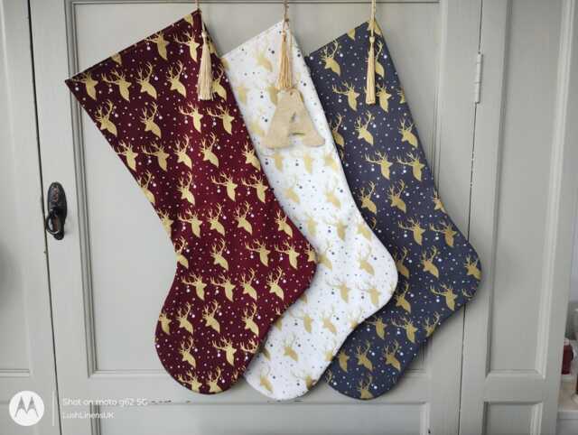 Handcrafted Christmas Stocking - Scandi Style With Gold Accents, Optional Name Tag - image 1