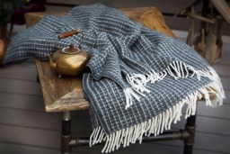 Luxury Sheep Wool Gift Blanket Anthracite Grey Honeycomb Pattern Throw With Fringes Christmas Gift For Men Or Women in Luxury Black Box - thumbnail 1