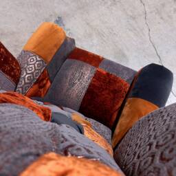 Unique Orange & Grey Patterned Velvet Patchwork Chesterfield High Back Wing Chair, British Handmade - thumbnail 3