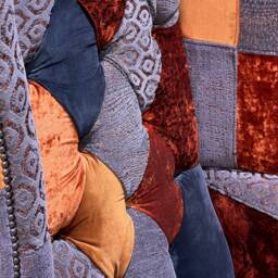 Unique Orange & Grey Patterned Velvet Patchwork Chesterfield High Back Wing Chair, British Handmade - thumbnail 4