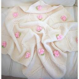 Crochet Baby Blanket, Granny Sqaure Afghan, Girl Newborn Gift, Shower Beanie Swaddle Blanket - thumbnail 3