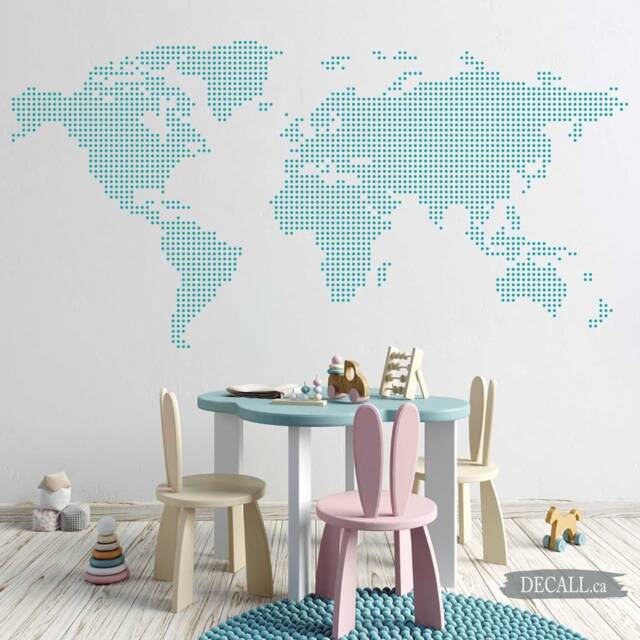 Dotted World Map Wall Decal - Removable Vinyl Sticker A162 - image 1