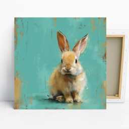 Bunny Art, Canvas Or Poster, Contemporary Bohemian Decor, Living Room Bedroom Entryway Dining Wall Teal Gold Brown Multicolor