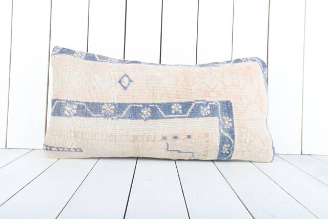 Vintage Turkish Kilim Lumbar Pillow Cover 16x24 Inch, Handmade - image 1