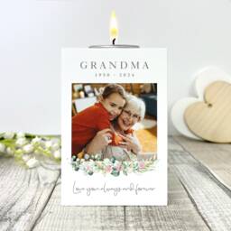 Personalised Photo White Tea Light Holder - Floral Wooden Candle, Custom Keepsake - thumbnail 3