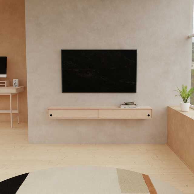 Minimalist Floating Console Table Scandinavian Birch Handmade Wall Mounted Plywood Tv Unit - image 1