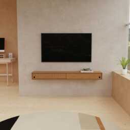Minimalist Floating Console Table Scandinavian Birch Handmade Wall Mounted Plywood Tv Unit - thumbnail 2