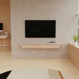 Minimalist Floating Console Table Scandinavian Birch Handmade Wall Mounted Plywood Tv Unit