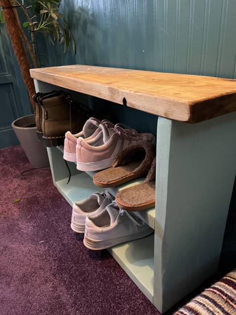 Bespoke Solid Wood Shoe Rack/Bench - Large Wooden Rack Rustic Storage Bench, Shelve - image 1
