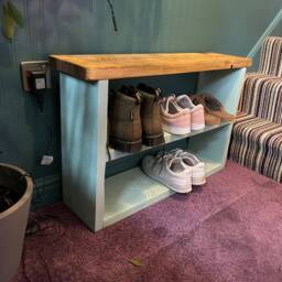 Bespoke Solid Wood Shoe Rack/Bench - Large Wooden Rack Rustic Storage Bench, Shelve - thumbnail 2