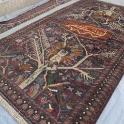 5x8 Ft Vintage Natural Tree Of Life Rug, Antique Afghan Hand Knotted Veg Dyes Wool Tribal Pictorial Art Rug For Kitchen, Kids Room - thumbnail 2