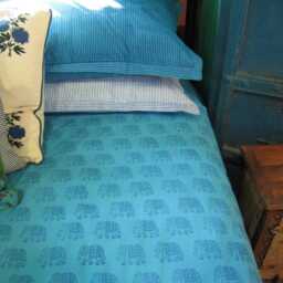 Blue/Blue Elephant Duvet Cover Hand Block Printed On Organic Cotton - thumbnail 2
