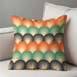 Retro Rainbow Arch Cushion Cover, 70S Mid-Century Modern Scallop Pattern Pillow Earthy Tones Boho Home - thumbnail 4
