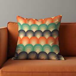Retro Rainbow Arch Cushion Cover, 70S Mid-Century Modern Scallop Pattern Pillow Earthy Tones Boho Home - thumbnail 1