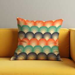 Retro Rainbow Arch Cushion Cover, 70S Mid-Century Modern Scallop Pattern Pillow Earthy Tones Boho Home - thumbnail 2