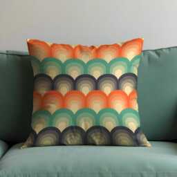 Retro Rainbow Arch Cushion Cover, 70S Mid-Century Modern Scallop Pattern Pillow Earthy Tones Boho Home - thumbnail 3