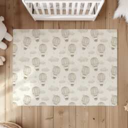 Multiple Hot Air Balloons - Faded Beige, Rug, Carpet, Kids Decor, Children's Room Decor, Kids Balloon Decor - thumbnail 1