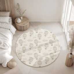Multiple Hot Air Balloons - Faded Beige, Rug, Carpet, Kids Decor, Children's Room Decor, Kids Balloon Decor - thumbnail 3