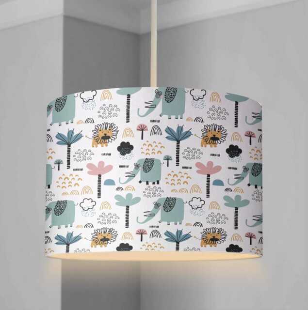 Lampshade - Nursery Ceiling Or Table Safari Lampshade Children's Room, Round Lampshade, Decor - image 1