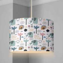 Lampshade - Nursery Ceiling Or Table Safari Lampshade Children's Room, Round Lampshade, Decor - thumbnail 1