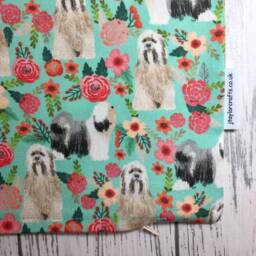 Tibetan Terrier Dog Print Cushion Cover in Mint Floral Design - Home Decor, Pillow Cover, Country Home & Living, Decorative Pillow, 38x38cm - thumbnail 3