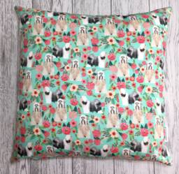 Tibetan Terrier Dog Print Cushion Cover in Mint Floral Design - Home Decor, Pillow Cover, Country Home & Living, Decorative Pillow, 38x38cm - thumbnail 1