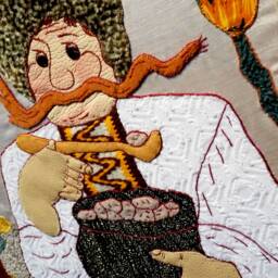 Ukrainian Kozak Patchwork Wall Hanging, Handmade Cross-stitch Art - thumbnail 3