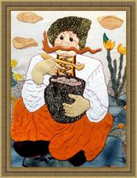 Ukrainian Kozak Patchwork Wall Hanging, Handmade Cross-stitch Art - thumbnail 1