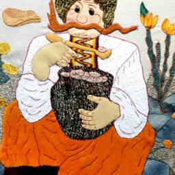 Ukrainian Kozak Patchwork Wall Hanging, Handmade Cross-stitch Art - thumbnail 2