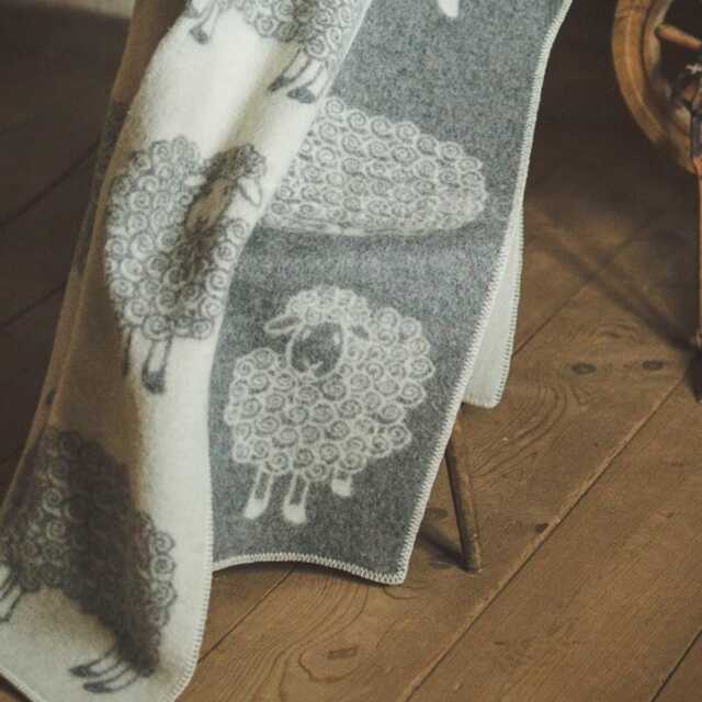Wool Blanket Throw - Gray & White With Curly Sheep Pattern, - 51x79 Inches/130x200 cm, Double-Sided, 100% Organic Pure - image 1