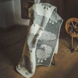 Wool Blanket Throw - Gray & White With Curly Sheep Pattern, - 51x79 Inches/130x200 cm, Double-Sided, 100% Organic Pure - thumbnail 2