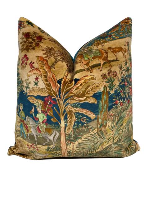 G.p & J Baker Ramayana Velvet Indigo/Red Decorative Cushion Cover Pillow - image 1