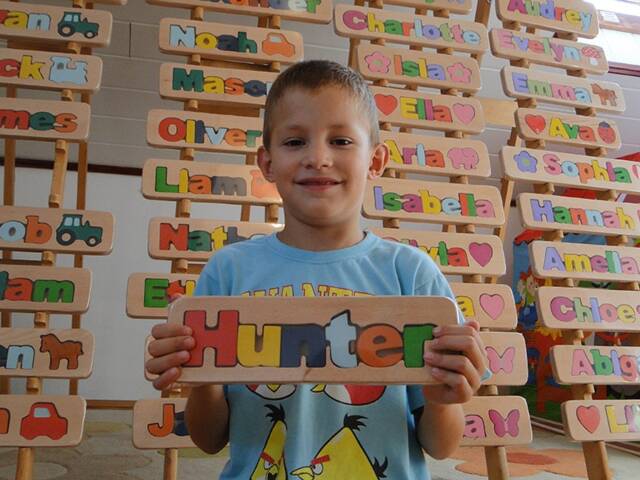 Personalized Name , Puzzle Name, Toy, Baby Wooden Custom Name Puzzle, Free Engraving Message, Hunter - image 1