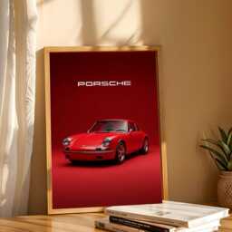 Porsche 911 Red Car Poster - Retro Automotive Art & Luxury Decor - Red, Black, Silver Wall For Living Room Or Office - thumbnail 3