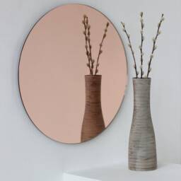 Orbis??? Peach/Rose Gold Tinted Contemporary Customisable Round Frameless Mirror - thumbnail 2