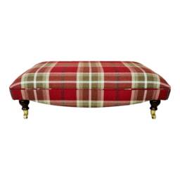 Extra Large Footstool - Balmoral Red Tartan Fabric Dark Solid Wood Legs