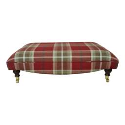 Extra Large Footstool - Balmoral Red Tartan Fabric Dark Solid Wood Legs - thumbnail 3