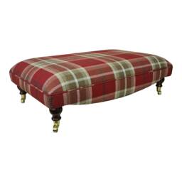 Extra Large Footstool - Balmoral Red Tartan Fabric Dark Solid Wood Legs - thumbnail 2
