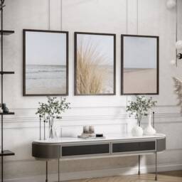 Beach Wall Art, Set Of 3 Prints, Neutral Art Pastel Print Coastal Wave Beige Muted Palette Ocean Picture - thumbnail 1