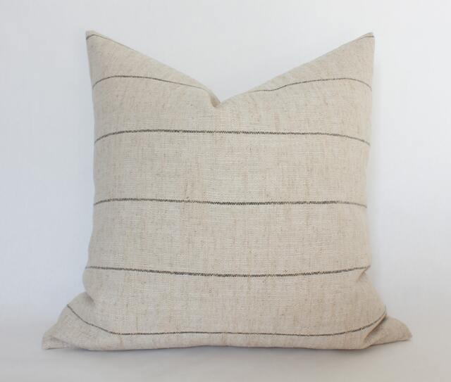 Neutral Striped Pillow Cover 22x22, Farmhouse Covers 20x20, Natural Throw 18x18, Cover, Cream Cushion -- Evans - image 1