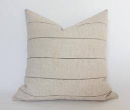 Neutral Striped Pillow Cover 22x22, Farmhouse Covers 20x20, Natural Throw 18x18, Cover, Cream Cushion -- Evans - thumbnail 1