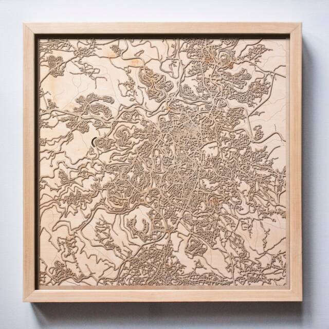 Jerusalem Wooden Map - 3D Laser Cut Framed Wall Art - image 1