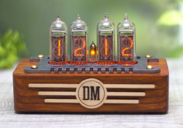 Personalized Nixie Tube Clock, Mid Century Style, Ash Wood Case - image 1