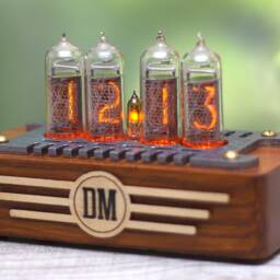 Personalized Nixie Tube Clock, Mid Century Style, Ash Wood Case - thumbnail 2
